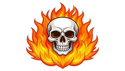Fototapeta premium Skull engulfed in flames on a white background.