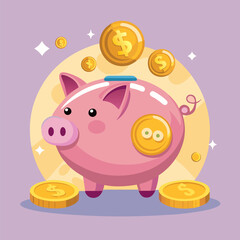 Piggy Bank with Falling Coins – Savings Concept, Financial Growth, and Money Management Illustration