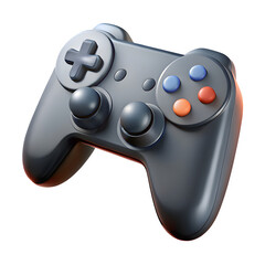 Realistic black console game controller icon. Cartoon plastic style 3d rendering isolated on transparent background.