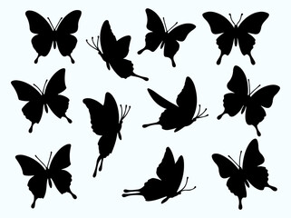 Fototapeta premium Collection of Butterfly Silhouettes in Various Poses on a White Background