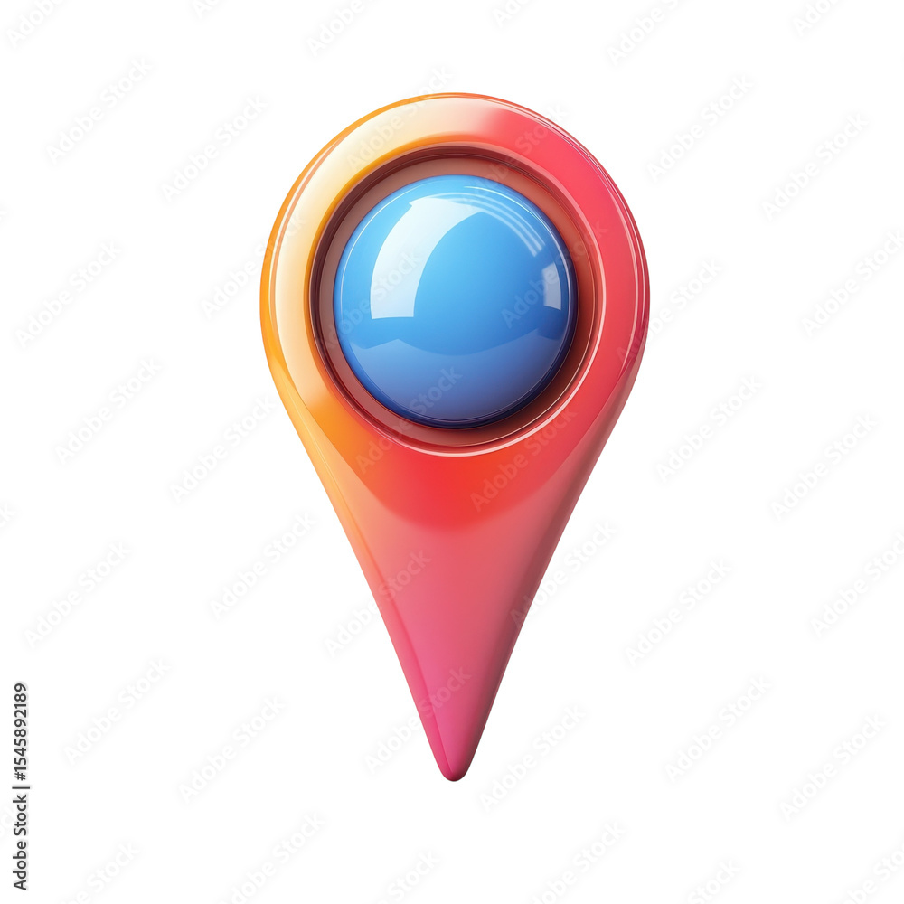Fototapete Glossy Map Marker Location Pin Icon Design Digital Navigation Symbol Blue on transparent background