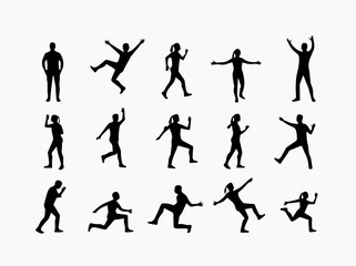Black Silhouettes of People in Various Poses on a White Background
