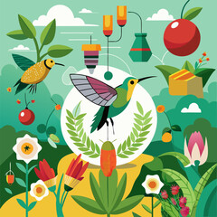 Pollination Strategies – Researching Diverse Pollinators, Plant Reproduction, and Ecological Balance Illustration
