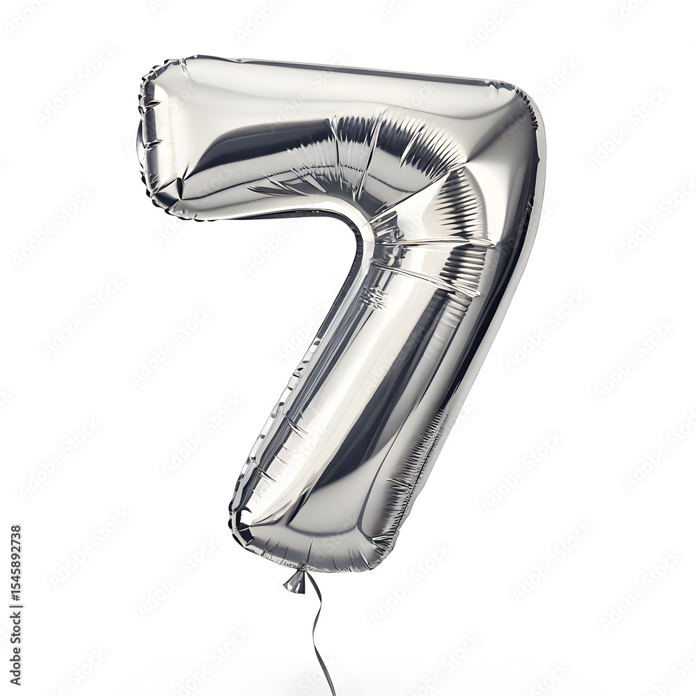 Fototapete a balloon shaped like the number 7 ,silver metallic finish with realistic reflections and smooth tex