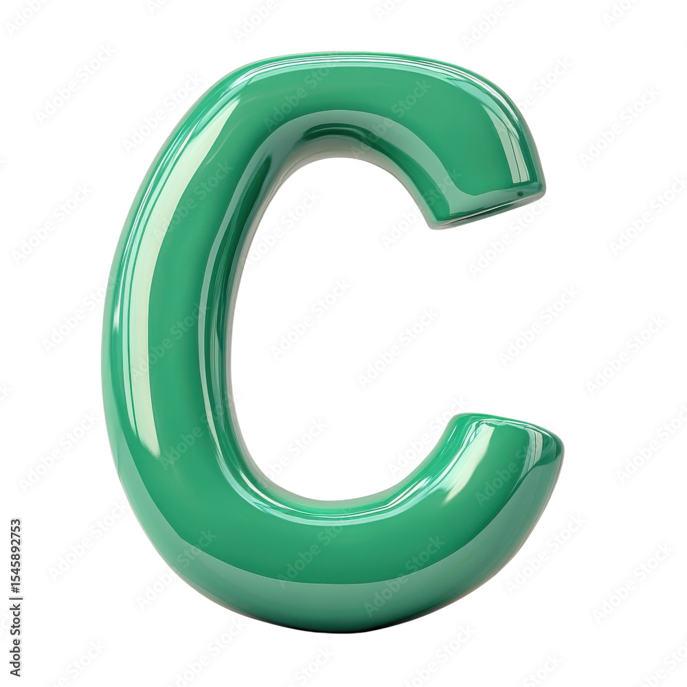 Poster glossy green letter c artistic font design 3d rendering alphabet on transparent background