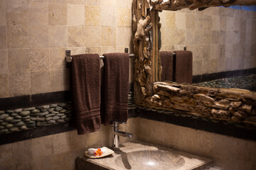 Balinese-Style Stone Sink in Elegant Bathroom