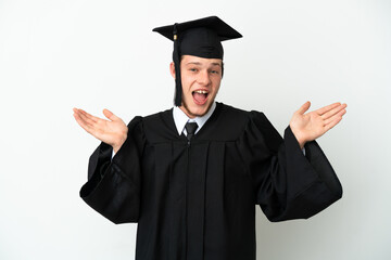 Young university Russian graduate isolated on white background with shocked facial expression