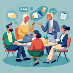 Professors Discussing Academic Topics &ndash; Higher Education, Research Collaboration, and Intellectual Exchange Illustration