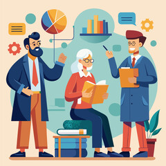 Professors Discussing Academic Topics – Higher Education, Research Collaboration, and Intellectual Exchange Illustration