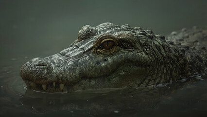 Fototapeta premium Close Up of Crocodile Head in Murky Water