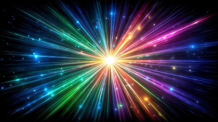 Naklejka premium Radiant burst of multicolored light rays emanating from a central point.