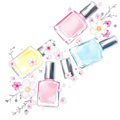 Delicate Nail Polish Bottles with Spring Flowers