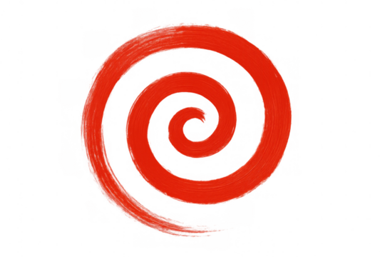 Vibrant red spiral brush stroke swirling dynamically, creating abstract circular pattern against transparent backdrop - Powered by Adobe
