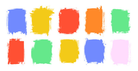 Brush painted colorful distressed frames. Textured childish art in vector. Bright paint stained abstract photo frames. Messy dabs and daubs on paper. Dirty messy kids fun design elements