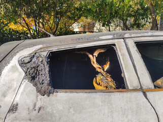 Destroyed from fire car. Front view.

