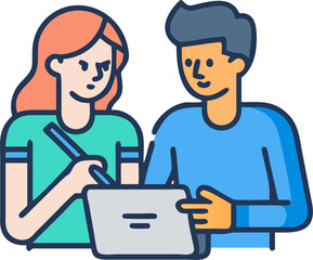 Man and Woman Designing on a Tablet – Digital Creativity, Collaborative Design, and Modern Technology Illustration