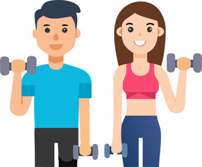 Fit Couple Holding Dumbbells – Strength Training, Workout Routine, and Healthy Lifestyle Illustration