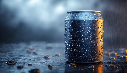 Reflective Drink Can Mockup Rainy Day Design