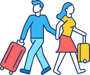 Man and Woman Traveling with Luggage Illustration Representing Vacation, Adventure, and Modern Travel
