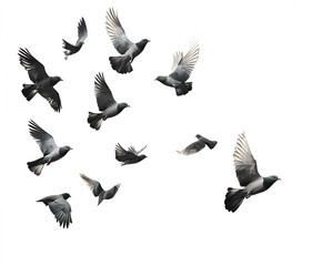 Obraz premium A collection of flying bird silhouettes illustrates a dynamic flock against the sky
