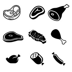 Meat icon set black and white