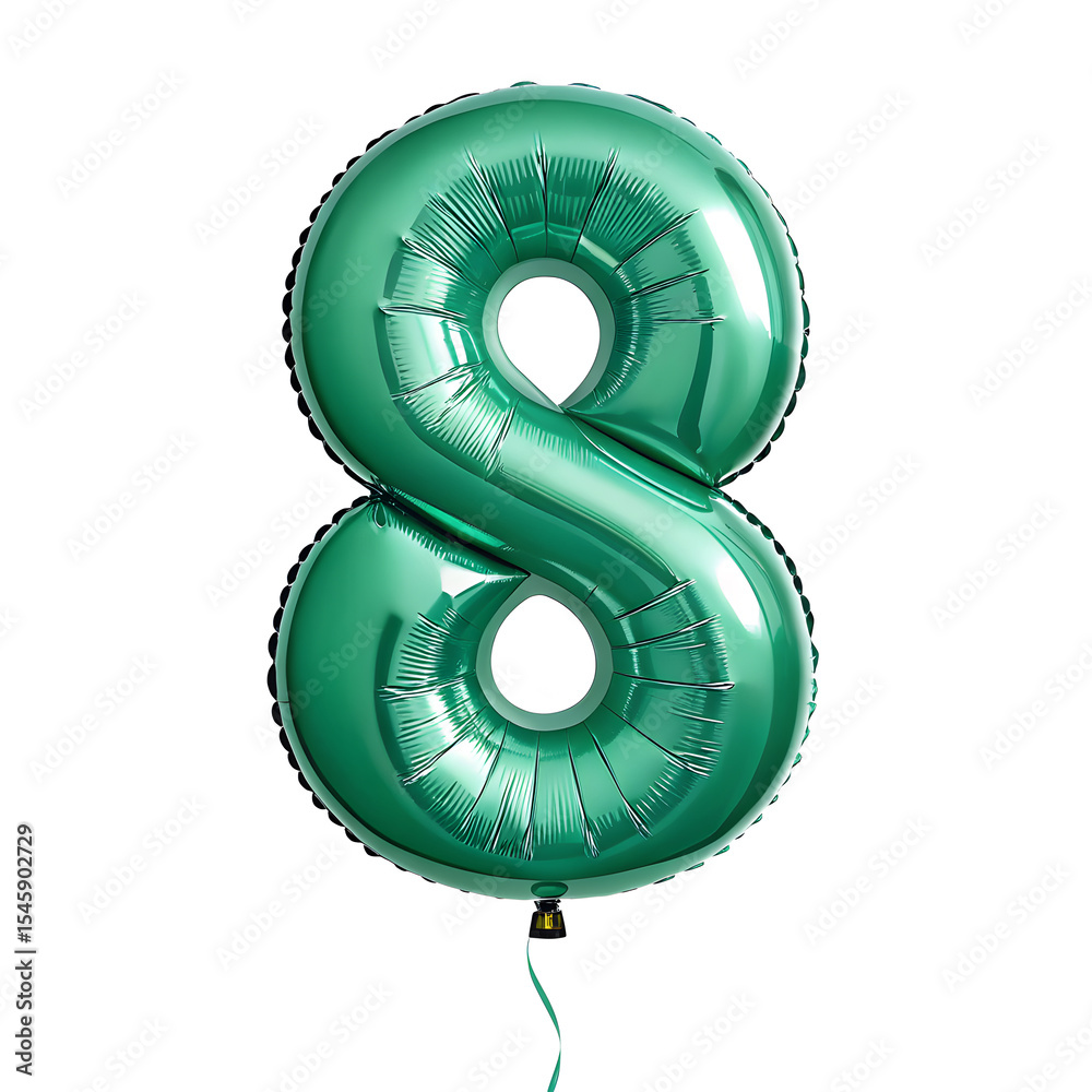 Fototapete a balloon shaped like the number 8,emerald green metallic finish with realistic reflections and smoo