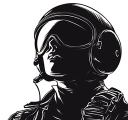 Female pilot in a flight helmet, showcasing determination and strength.