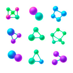 Vibrant Molecular Structures Colorful 3D Atom Bonds and Connections