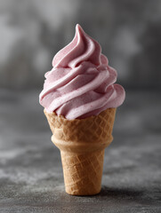 Creamy pink ice cream swirled high on a crunchy cone perfect for summer enjoyment outdoors