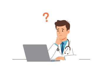 Doctor Thinking About a Question While Using Laptop
