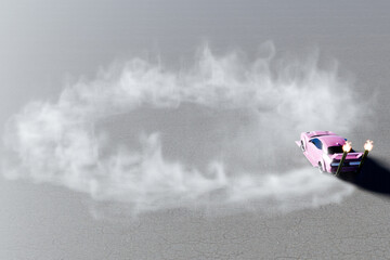 ピンク色の改造車でドーナツターンとドリフトするイメージ
