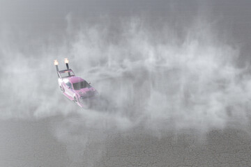 ピンク色の改造車でドーナツターンとドリフトするイメージ
