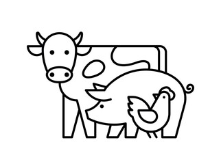 Farm animals logo Cow, Pig and Chicken. Icon design. Template elements