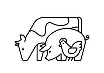 Farm animals logo Cow, Pig and Chicken. Icon design. Template elements