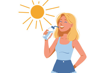 Happy Woman Drinking Water on a Sunny Day
