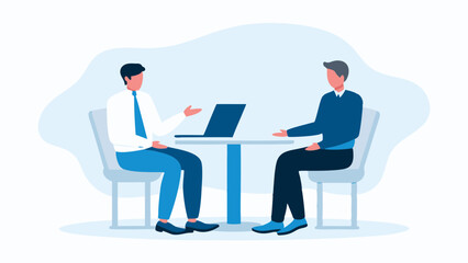 Two Businessmen Meeting at a Table with a Laptop Discussing Business Strategy and Future Plans Together