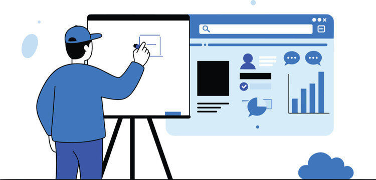 Digital marketing training, data analysis presentation, business strategy plan, team learning session, web analytics board, creative idea sketch, business insights development workshop