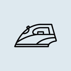 Black Line Art Ironing Iron Icon on Light Gray Background