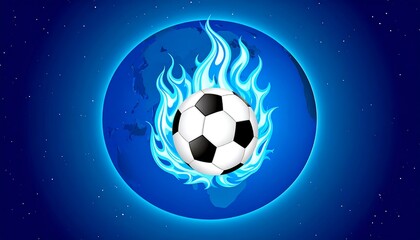 Fototapeta premium Soccer ball on fire globe in cosmos.