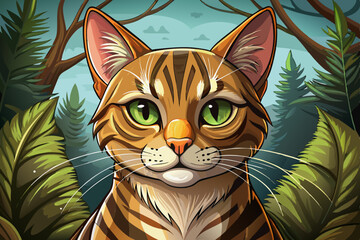 sassy cat in the forest, giving a judgmental one-eyed look vector perfect for memes, character design, or expressive animal art