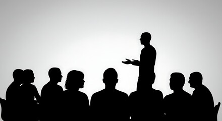 Obraz premium Silhouette of a Speaker Addressing an Audience