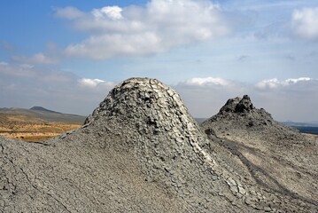 Mud volcano at Gobustan national park erupt. Azerbaijan