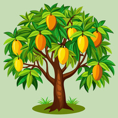 Mango Tree Illustration Representing Tropical Growth, Natural Abundance, and Organic Agriculture