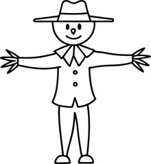 Cute Scarecrow Line Art Vector – Hand Drawn Autumn Farm Character Illustration