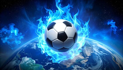 Fototapeta premium Soccer ball wrapped in blue flames.