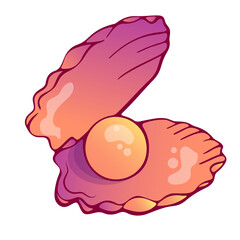 hand drawn open sea shell with pearl, vector illustration