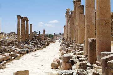 Colonnaded street at the ancient city of Gerasa, now Jerash, Jordan