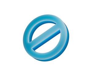 A sleek blue prohibition icon with a diagonal bar, symbolizing restriction or denial. 3d illustration