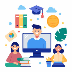 Online Classes and Webinars for Education Day Illustration Representing Virtual Learning, Interactive Sessions, and Digital Education Events