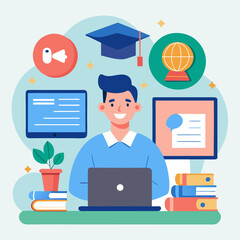 Online Classes and Webinars for Education Day Illustration Representing Virtual Learning, Interactive Sessions, and Digital Education Events